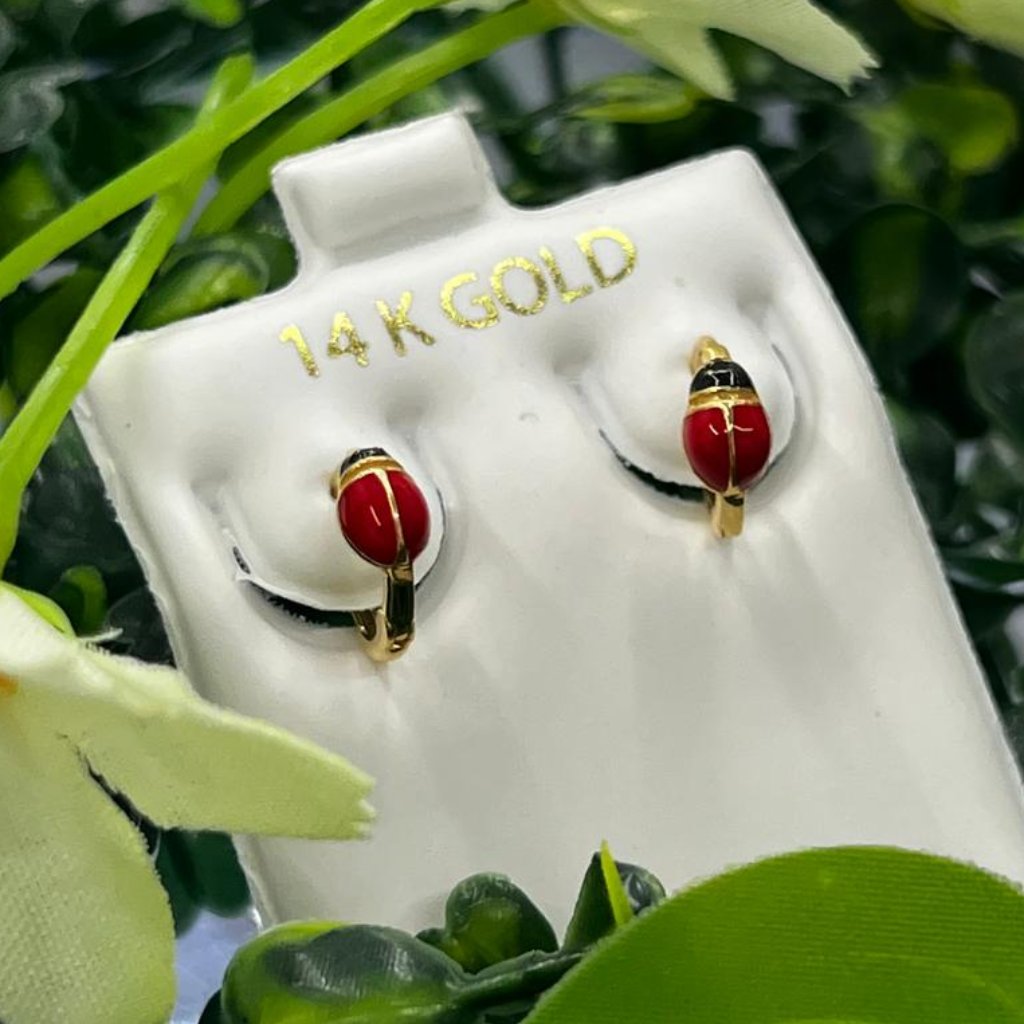 New Brand Ladybug Hoop Huggies Earrings 14k Yellow Gold Gifts Womens Aretes Oro